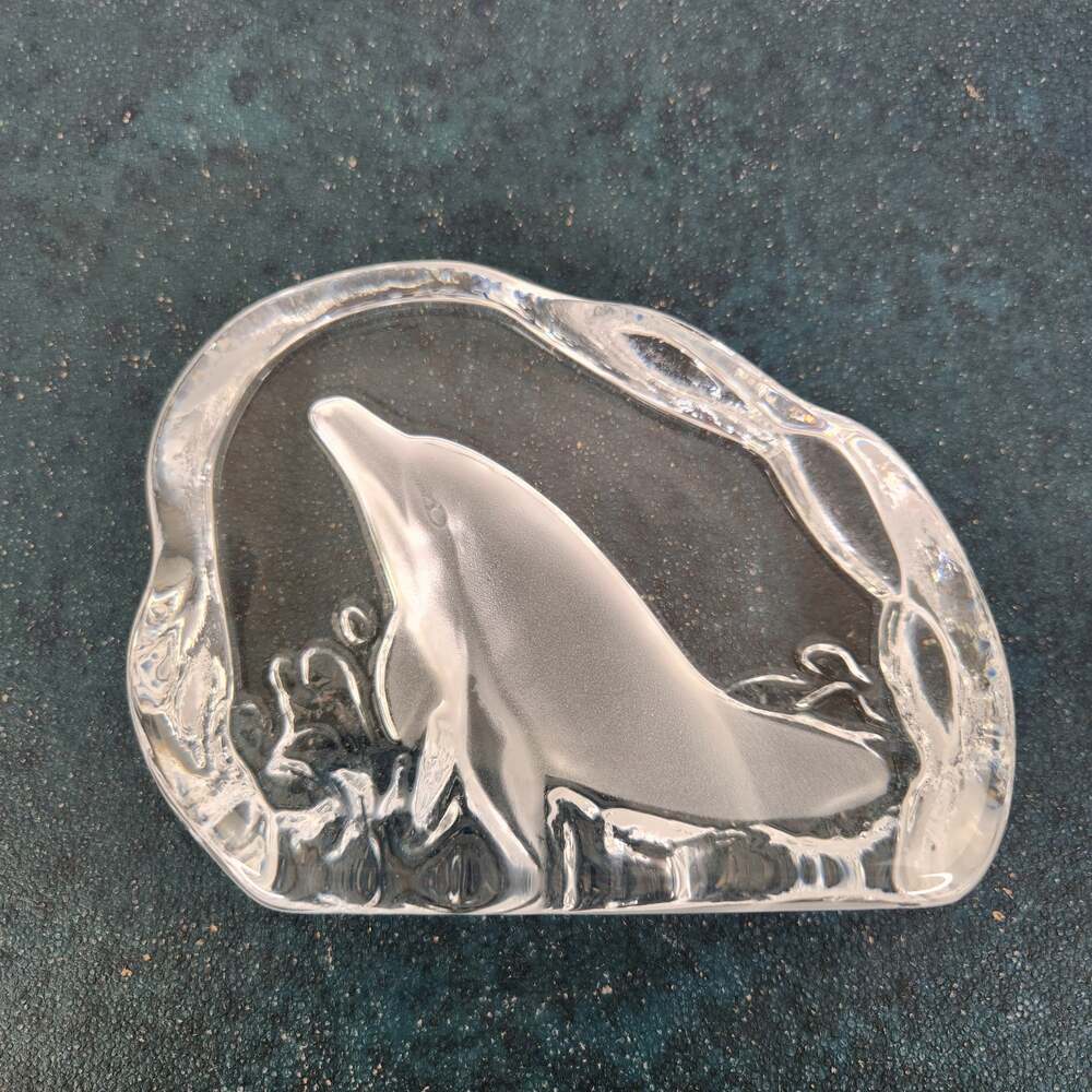 Vintage Cristal d'Arques France Lead Crystal Dolphin Paperweight Frosted Design